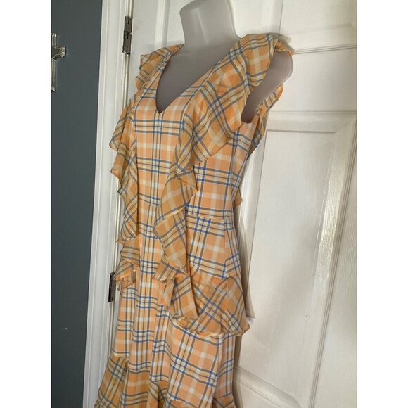 Michael Kors Women's Plaid Ruffle Dress V-Neck Sleeveless Size XXS Polyester - Picture 8 of 9